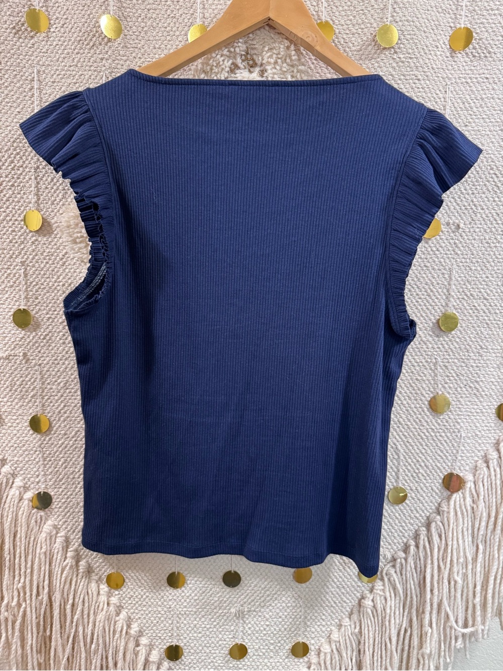 J. Crew Navy Rib Ruffle-Sleeve Tank - Picture 4 of 7